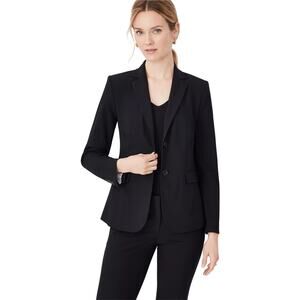 Ann Taylor Classic Notched Two-Button Black Blazer | Sz 8 | Seasonless Stretch